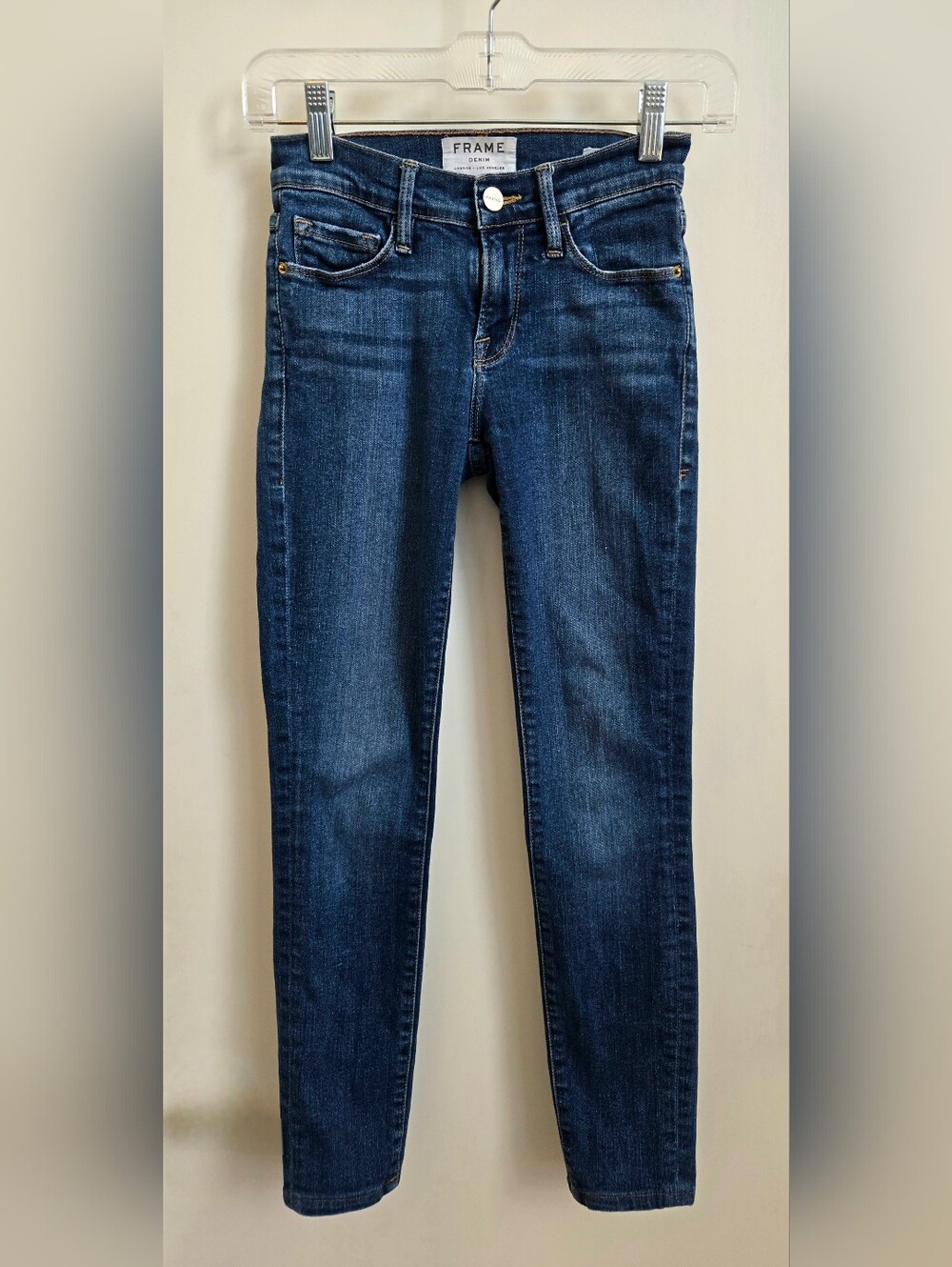 Frame Denim Skinny Jeans in Dark Blue Wash